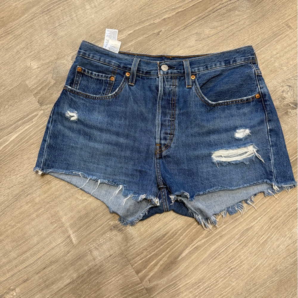 Levi's Raw Hem Distressed Denim Shorts - Blue